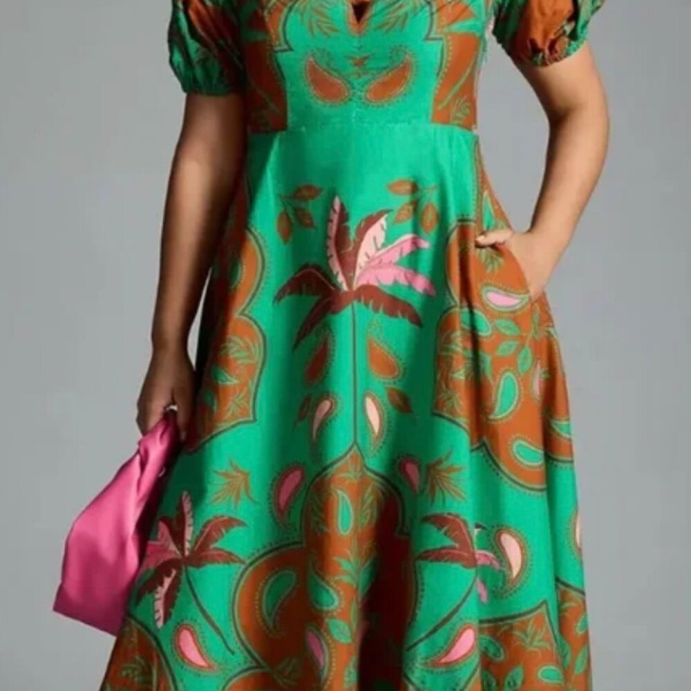 Maeve Green Puff Sleeve Sweetheart dress Size 2